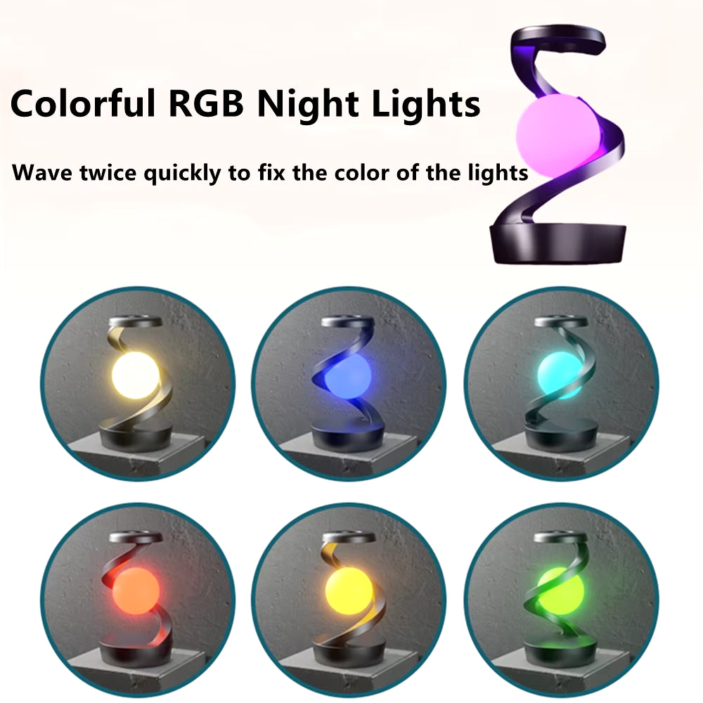 Rotatory Floating Lamp, Table Lamp, Desk Lamp with 15W Wireless Charger and Changeable Colorful Lights, Bedside Sleep Lamp