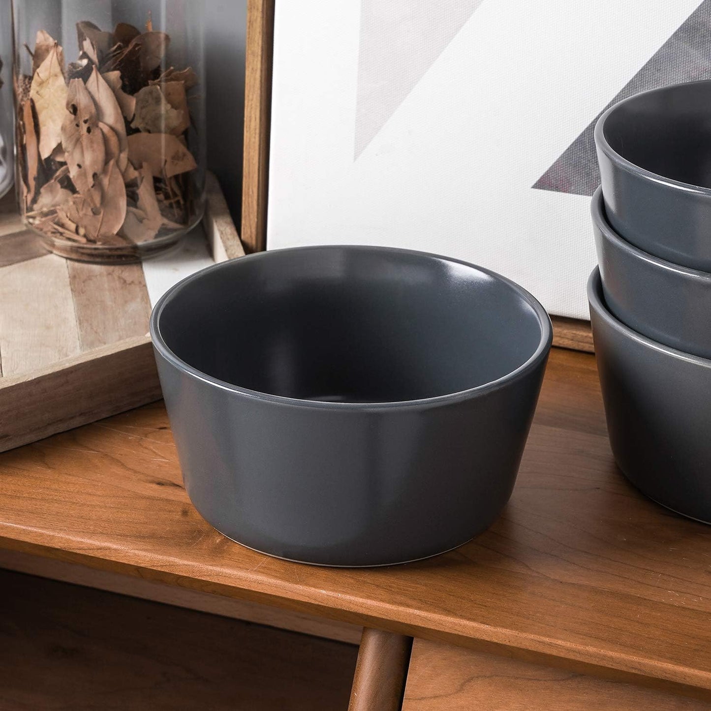 Stoneware Bowls Set, 4-Piece, Grey Matte