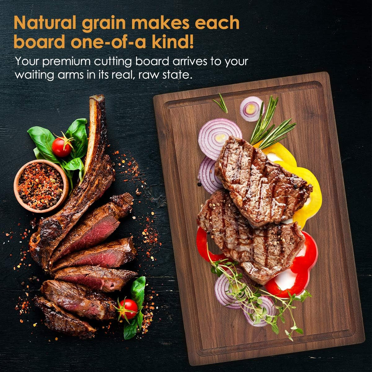 Walnut Wood Cutting Board with Juice Groove(12"X18"X1") | Genuine North American Black Walnut Prep & Serve Block Chopping & Carving | Seasoning Oil Included Gift Packaging