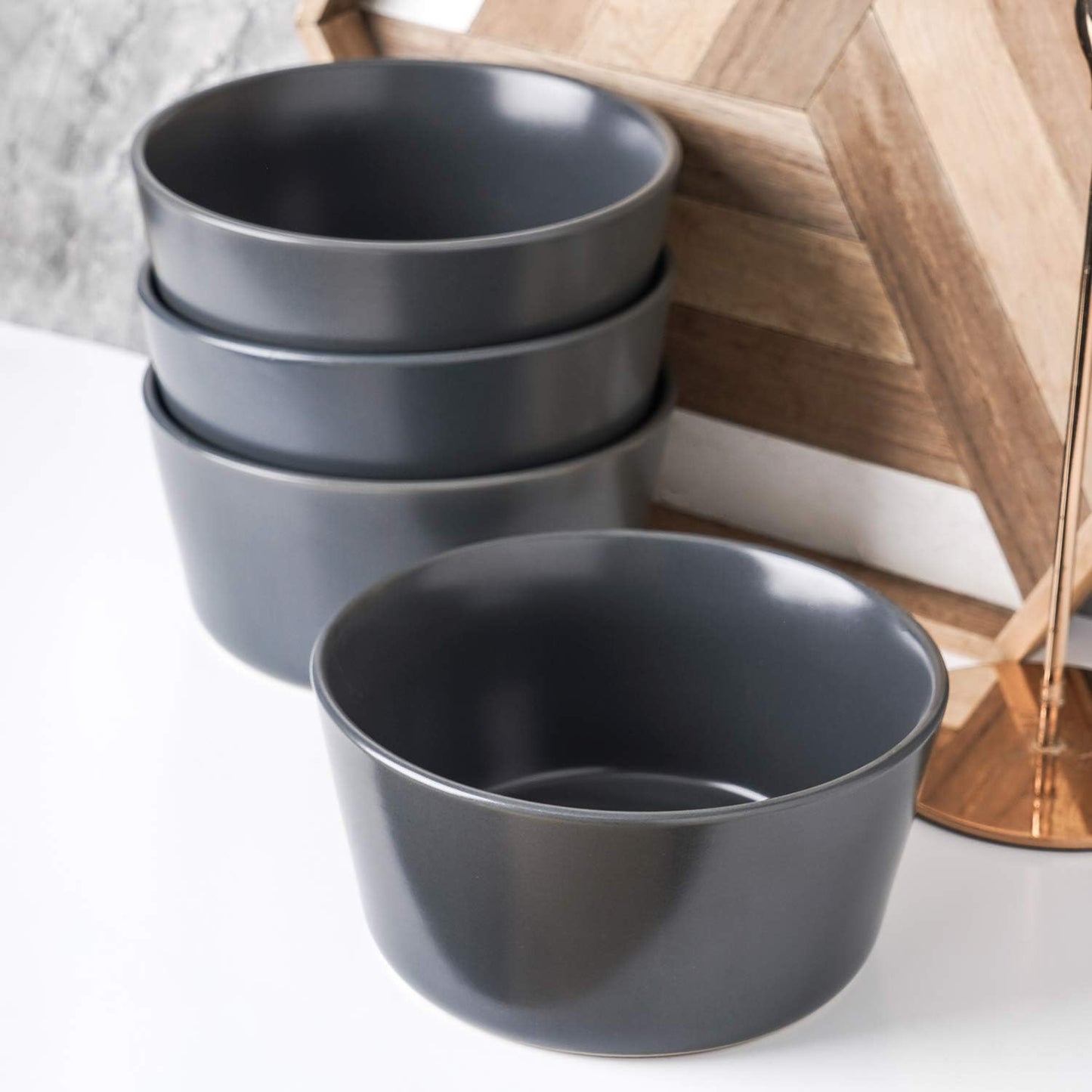 Stoneware Bowls Set, 4-Piece, Grey Matte