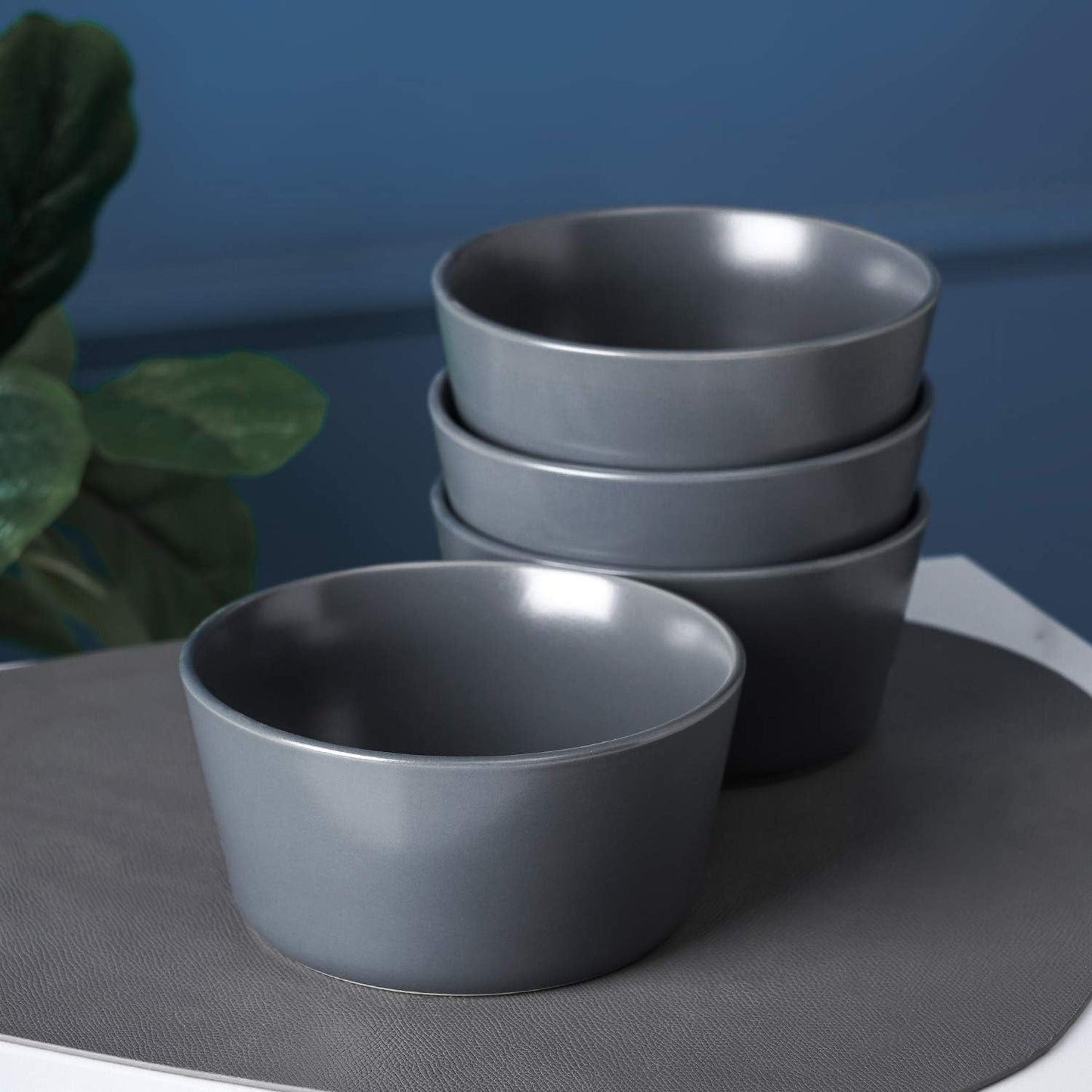 Stoneware Bowls Set, 4-Piece, Grey Matte