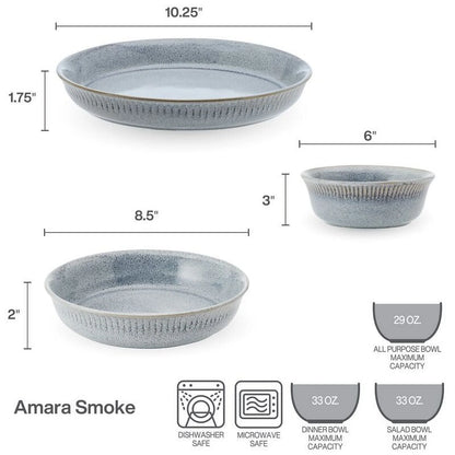 Amara 6 Piece Stoneware Dinnerware Bowl Set Gray