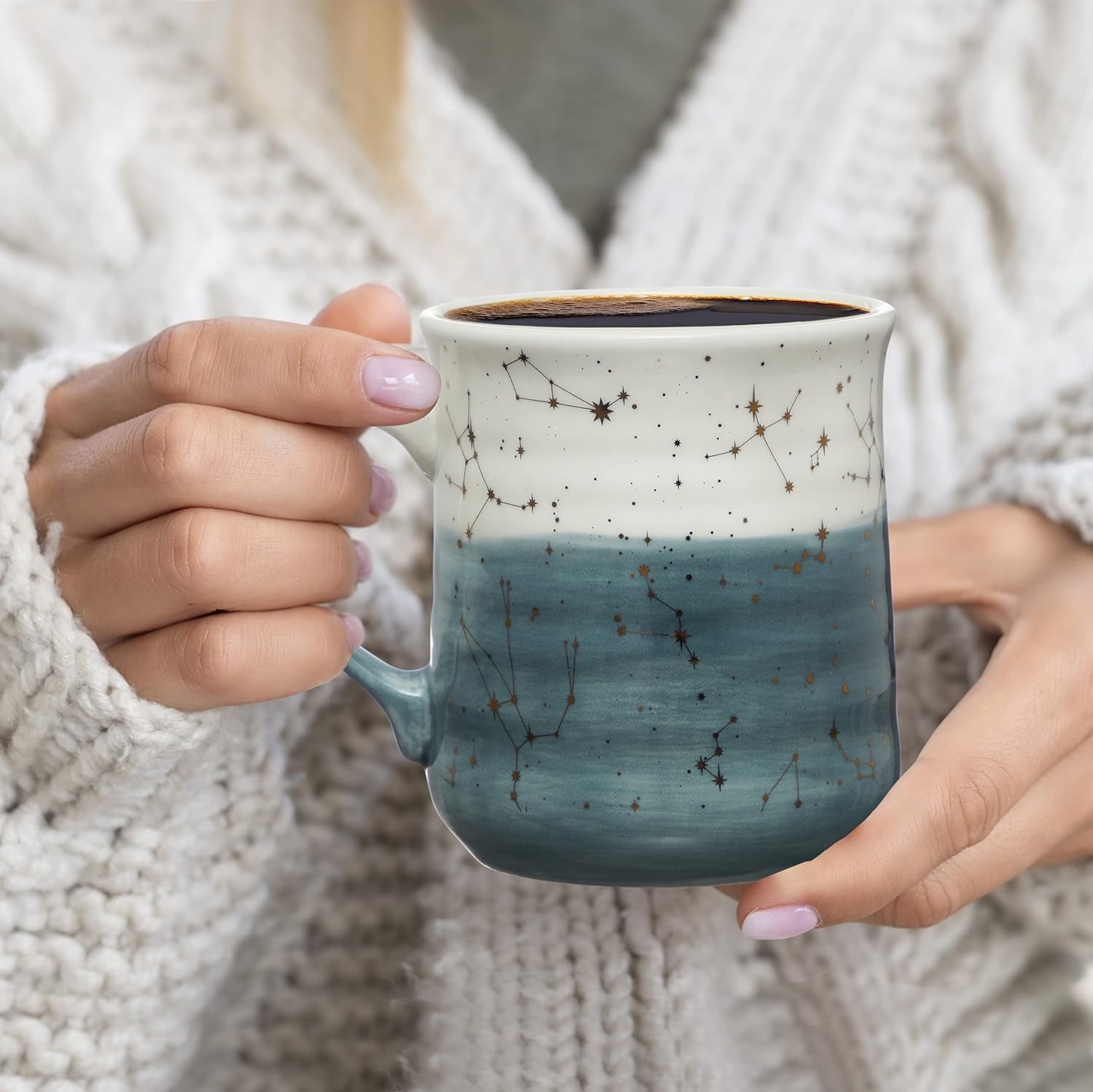 Set of 2 Stoneware Coffee Mugs- Astrology Sign, Constellation Coffee Cups, Mugs for Tea, Latte, and Hot Chocolate, 16 Oz (Light Green)