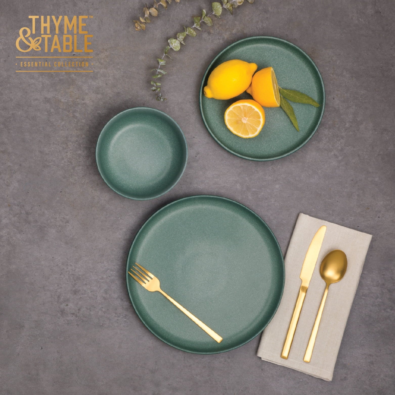 (3 Pack)  12-Piece Stoneware Dinnerware Set, Caspian Green Collection