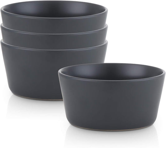 Stoneware Bowls Set, 4-Piece, Grey Matte