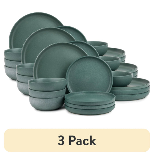 (3 Pack)  12-Piece Stoneware Dinnerware Set, Caspian Green Collection