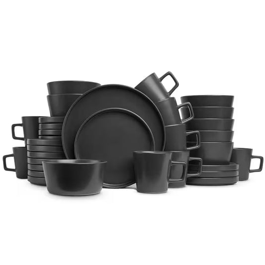Celina 32-Piece Black Matte Dinnerware Set Stoneware (Service for 8)
